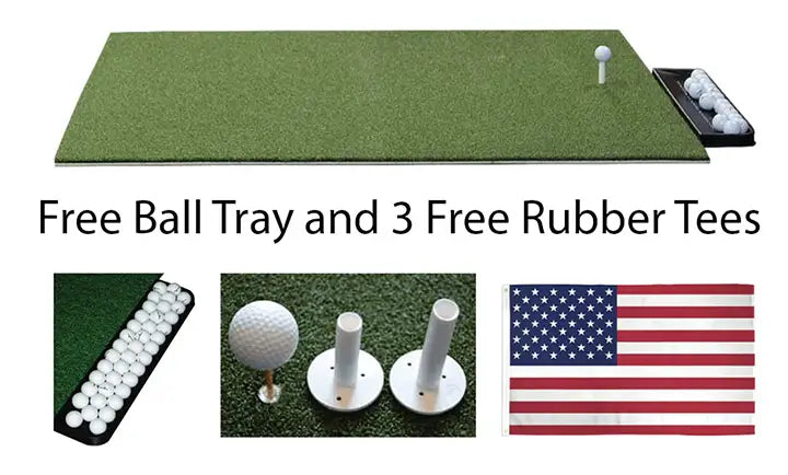 Dura-Star Premium Residential Golf Practice Mats. Free Rubber Tees, Golf Ball Tray and includes a Free American Flag! Made in the USA! Always free shipping