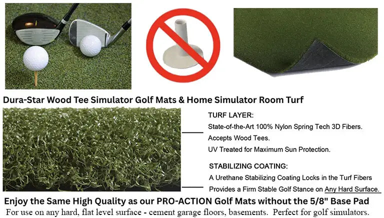 Best Golf Simulator Turf - Dura-Star Urethane Backed Wood Tee Golf Mats and Simulator Room Turf.