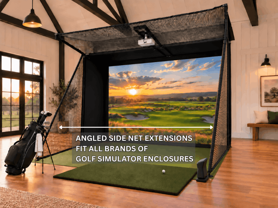 10x16x6 SafetyMax Golf Simulator with angled side nets installed