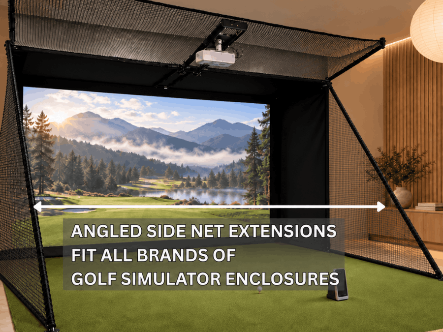 8x10x6 SafetyMax Golf Simulator with angled side nets installed
