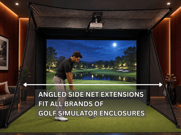 9x12x6 SafetyMax Golf Simulator with angled side nets installed