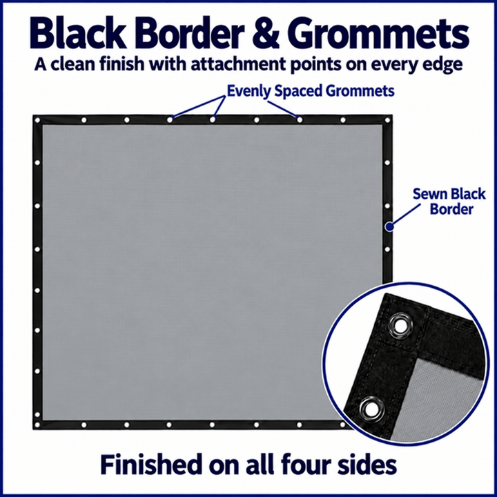 America's High Contrast Golf Simulator Impact Screen with black border and grommets on all four sides