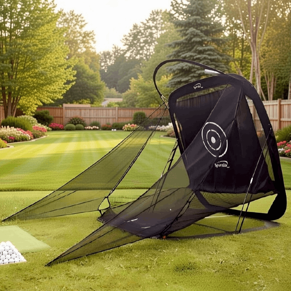Auto-Return Golf Net with Side Panels in Backyard
