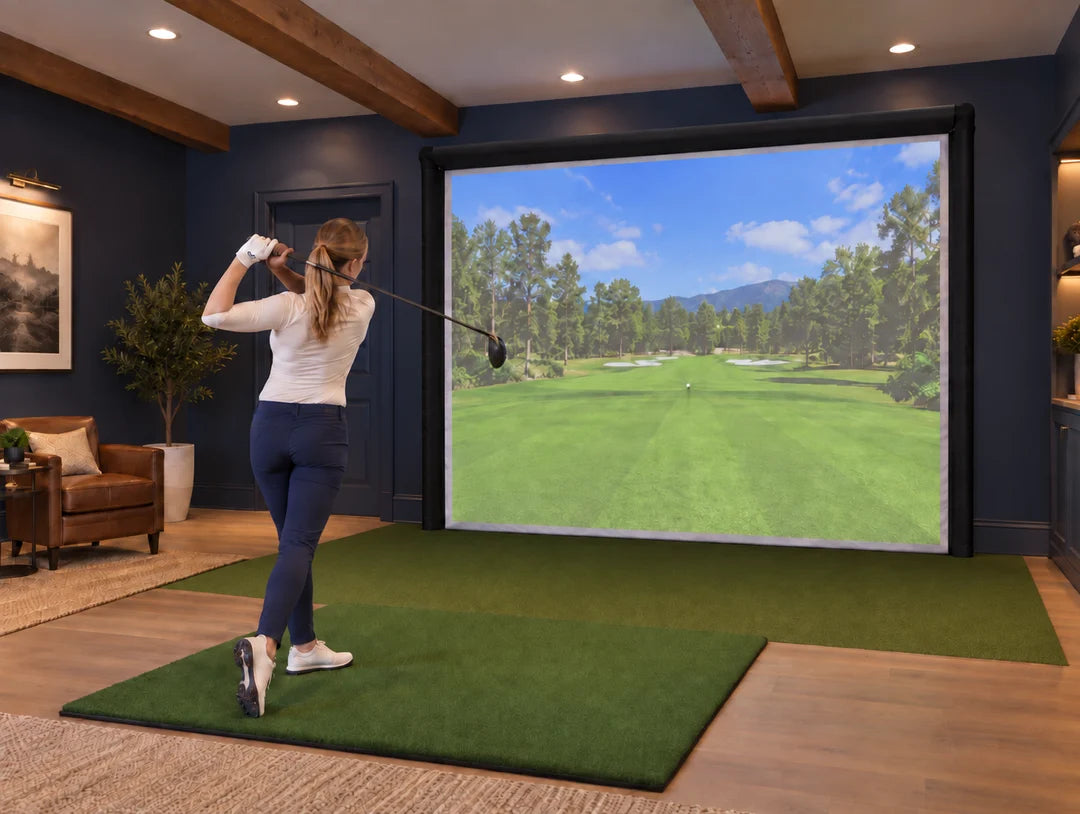America's Compact 9x12x2 Golf Simulator Enclosure in a home set-up
