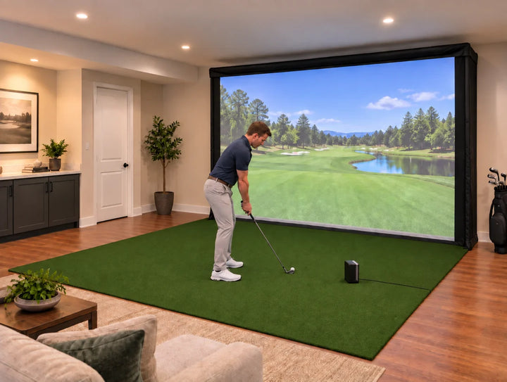 America's Compact 9x14x2 Golf Simulator Enclosure in a home set-up
