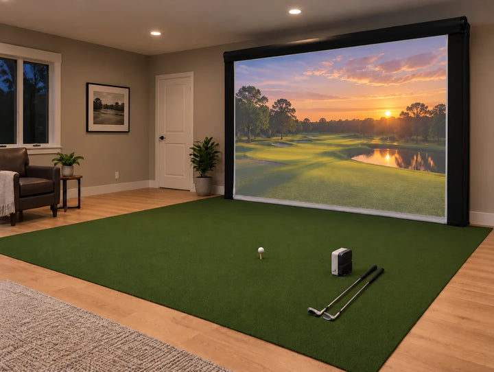 America's Compact 9x16x2 Golf Simulato Enclosure in a home set-up