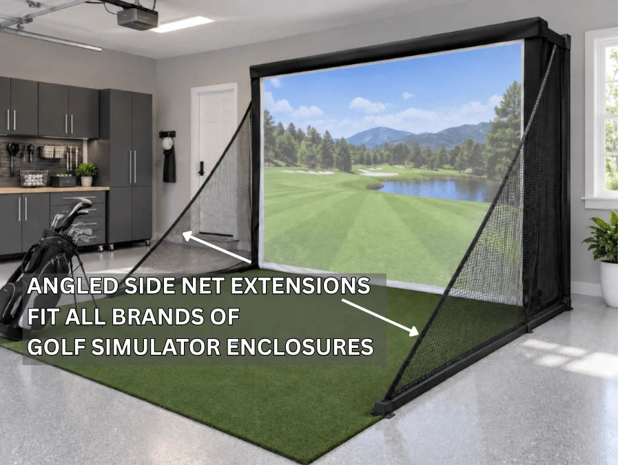 America's Compact Golf Simulator Enclosure with side net extensions