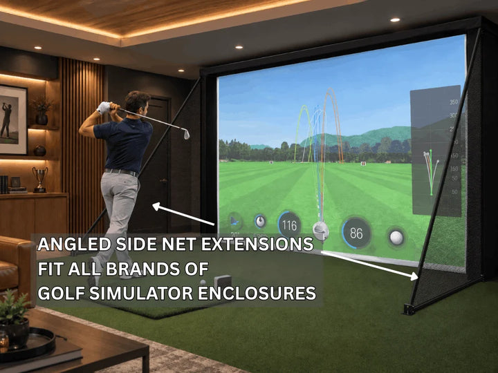 Compact Simulator Enclosure with Angled Side Net Extensions