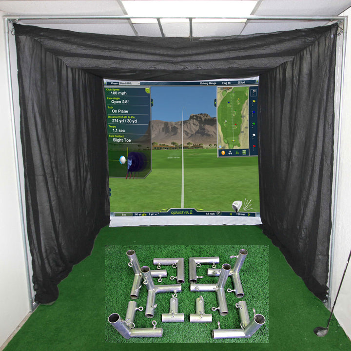 America's Simulator Screen Golf Cage 10' x 10' x 10' Simulator Hitting Bay Golf Nets and Cages