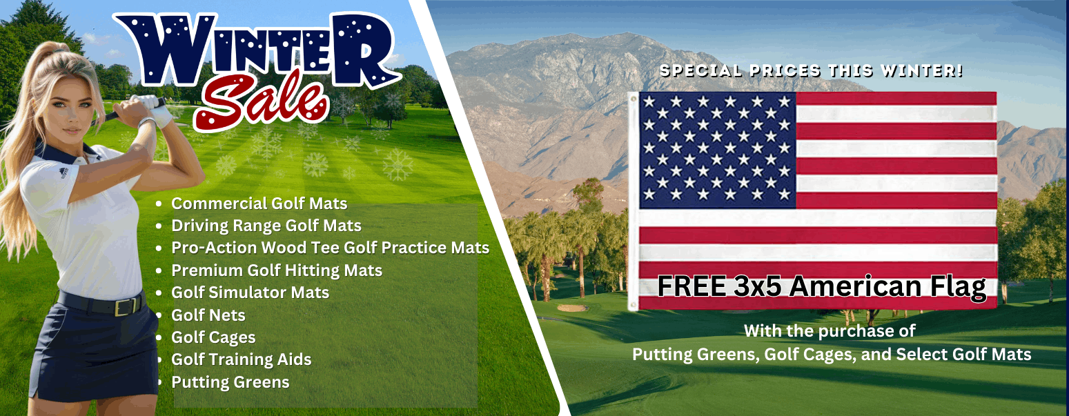 Winter Sale on Golf Mats, Golf Nets, Golf Simulator Mats and Simulator Enclosures, Putting Aids and Golf Training Aids